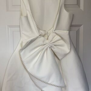 Elegant White Dress with Pearl Accents